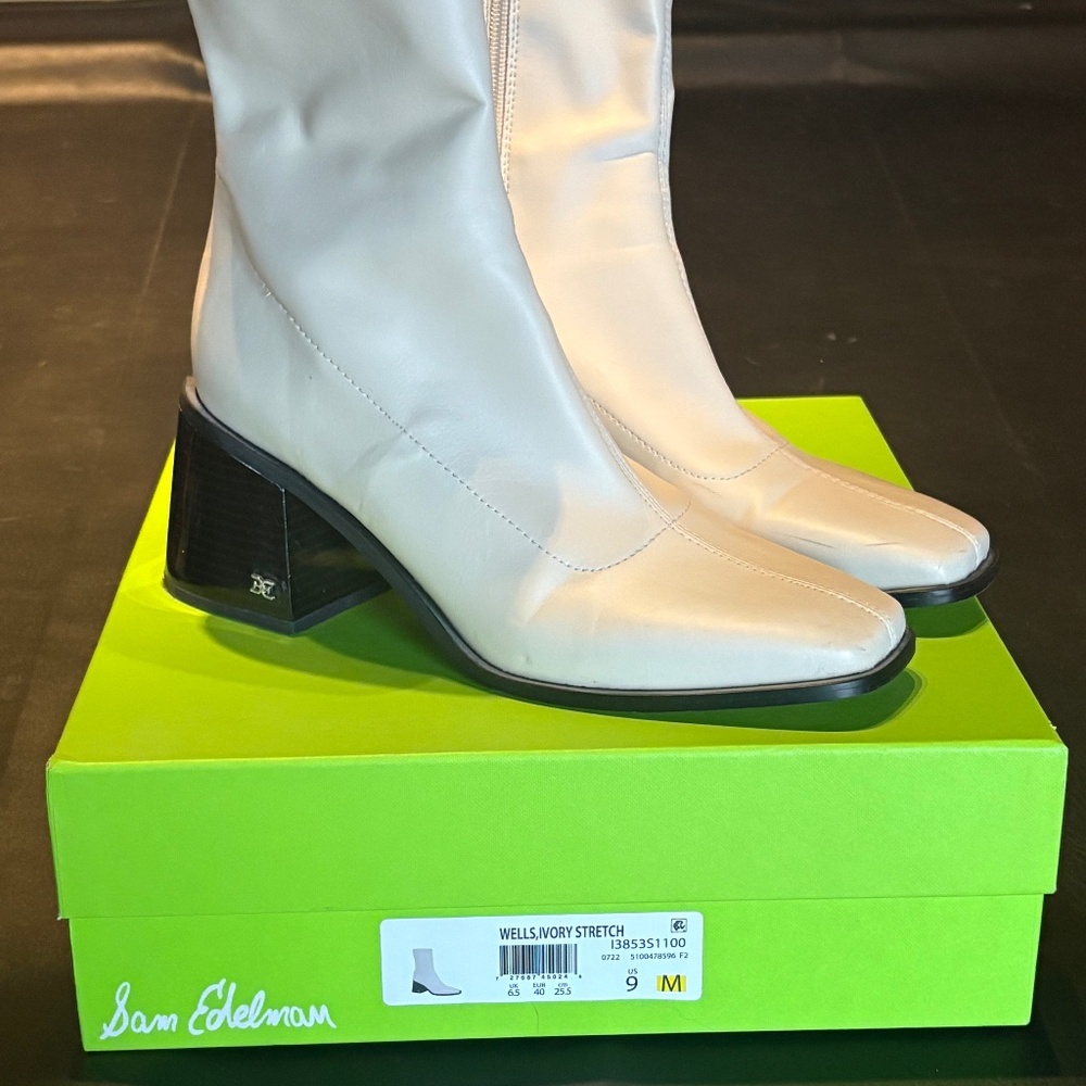 Sam Edelman Ivory Stretch Square-Toe Boots – Size 9M